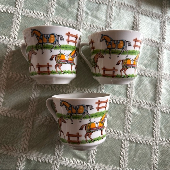 Sigma Paddock Taste Seller 602 Colorful Horse-Themed Cups & Saucers Set of 3 - Picture 5 of 13